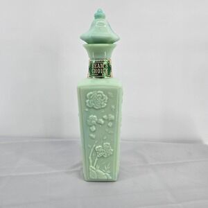 Vintage Jim Beam Royal Jade Slag Glass Decanter Bottle with Stopper Floral Mint